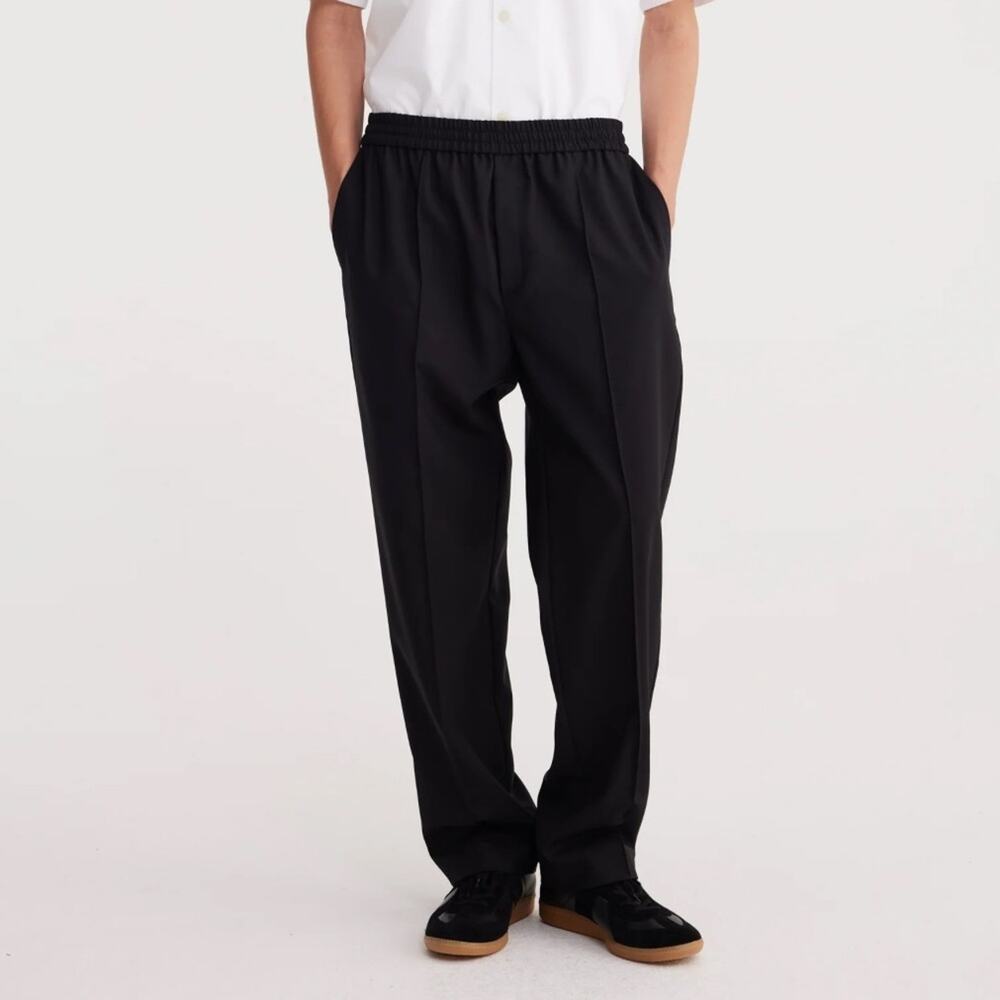 ROHE Black Wool Blend Single Pleat Elastic Waist Pull On Trousers - 50 / Large